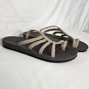 PLAKA braided strap flip flop sandals taupe womens size 9